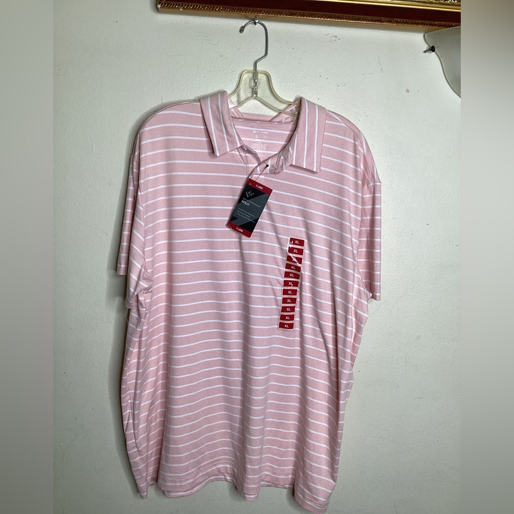 Members Mark Active Polo Men pink stripe Moist wicking UV protect
